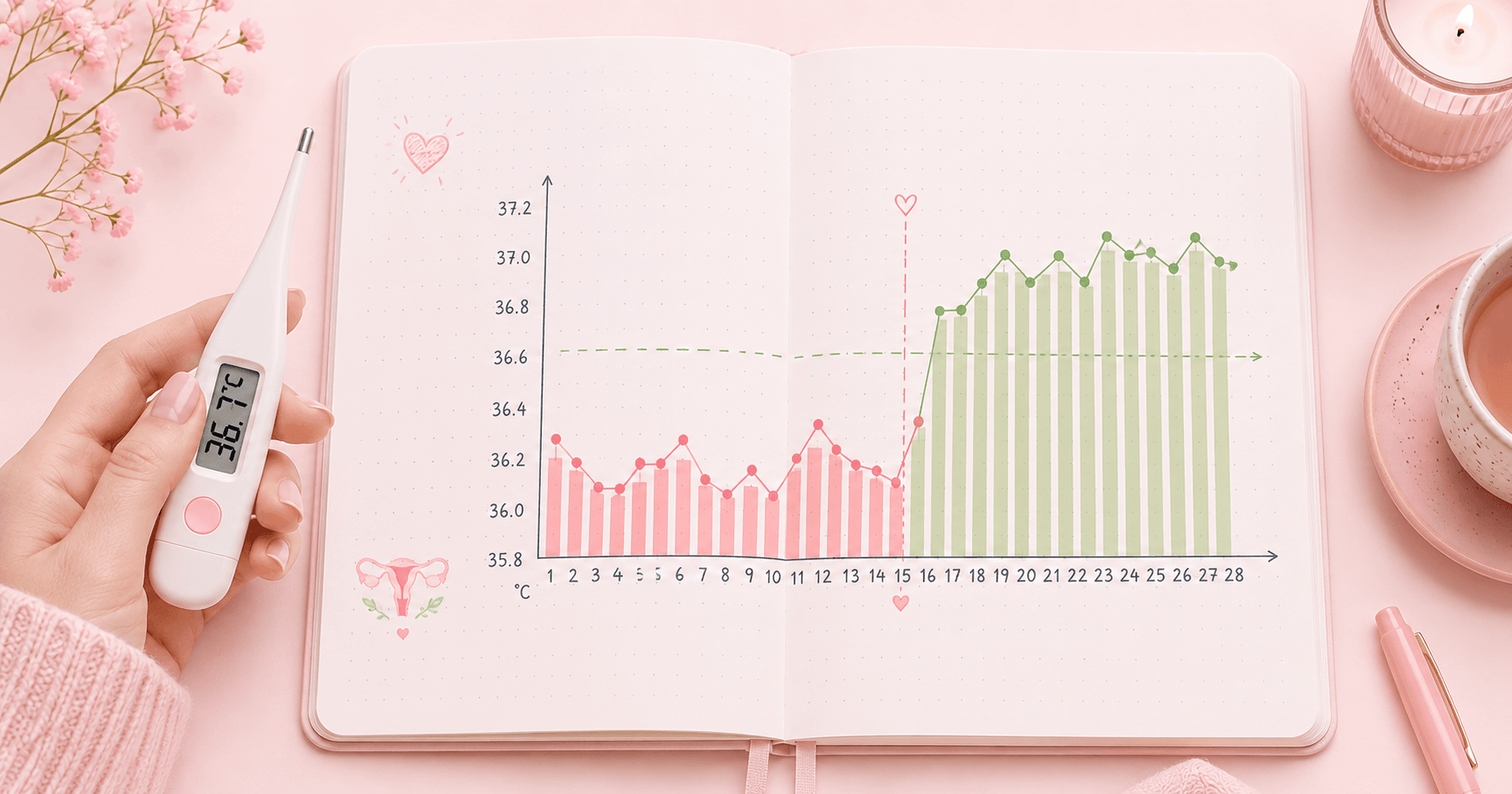 Basal body temperature BBT chart showing biphasic pattern with ovulation temperature shift