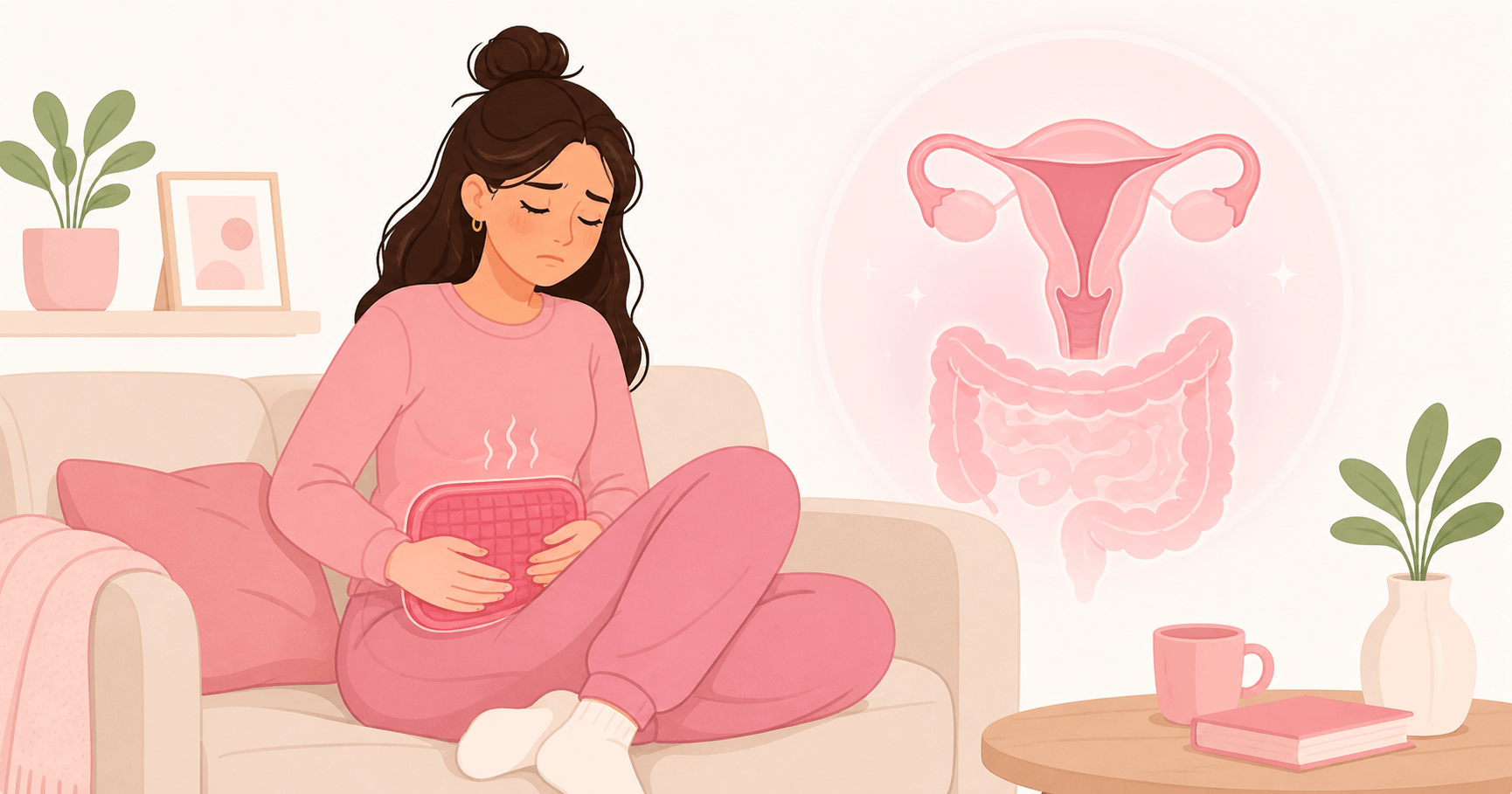 Woman experiencing stomach discomfort during her period